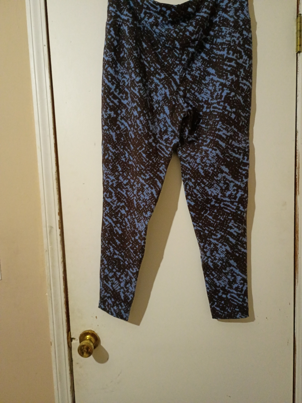 Sky Blue and Brown Floral Stretch Pants - Picture 2 of 3